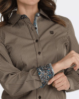 CINCH WOMENS TENCEL ARENA FIT BUTTON-DOWN SHIRT BROWN MSW9165076