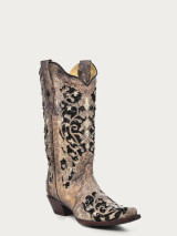 CORRAL WOMENS GLITTER INLAY COWBOY BOOT BROWN A3569