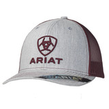 M&F ARIAT MENS GREY EMBROIDERY BURGUNDY MESH SNAPBACK CAP A300012009