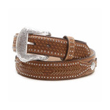M&F NOCONA MENS OSTRICH PRINT BASKET WEAVE LEATHER BROWN N2491844