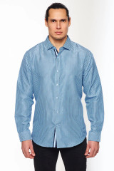 CALVETTI MENS LONG SLEEVE PRINTED SHIRT BLUE/WHITE HLS2004-115