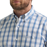 WRANGLER MENS PLAID GEORGE STRAIT SHIRT WHITE/BLUE 2369573