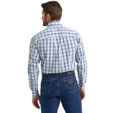 WRANGLER MENS PLAID GEORGE STRAIT SHIRT WHITE/BLUE 2369573