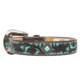 M&F ARIAT GIRLS FLORAL EMBOSSED OVER TURQUOISE LEATHER BELT A1302402