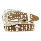 M&F NOCONA GIRLS FASHION RHINESTONE CROSS BELT BROWN N4425644