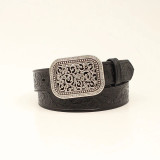 M&F ARIAT WOMENS EMBOSSED ORNATE SILVER BUCKLE BELT BLACK A10006901