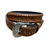 WESTERN FASHION TOOLED BELT W/ LTHR BRAIDED ACCENT XABH1002