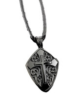 M&F TWISTER MENS ENGRAVED CROSS SHIELD PENDANT NECKLACE 32171