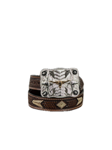 WESTERN FASHION BASKET TOOLED THREAD BROWN BELT XBT1172