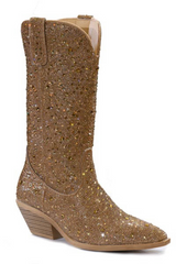 ROPER WOMENS NETTIE CRYSTAL FAUX LEATHER COWBOY BOOTS TAN 09-021-1556-3629