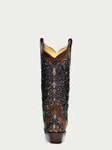 CORRAL WOMENS GLITTER INLAY FLORAL COGNAC COWBOY BOOT A3671A