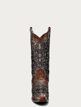 CORRAL WOMENS GLITTER INLAY FLORAL COGNAC COWBOY BOOT A3671A