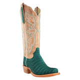 R WATSON WOMENS NUBUCK CAIMAN BELLY NARROW SQUARE 13″ TURQUOISE RWL2011-1