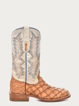 CORRAL MENS EMBROIDERY COGNAC PIRARUCU WHITE COWBOY BOOT A4050