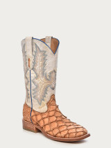 CORRAL MENS EMBROIDERY COGNAC PIRARUCU WHITE COWBOY BOOT A4050