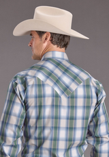 STETSON MENS MOSS DOBBY PLAID COTTON SHIRT BLUE 11-001-0478-2030