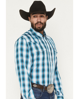 WRANGLER MENS PLAID LONG SLEEVE SNAP SHIRT TEAL/BLACK 2368292