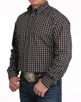 CINCH MENS STRETCH CLASSIC FIT BUTTON-DOWN SHIRT BLACK PLAID MTW1105990