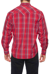 RODEO MENS LONG SLEEVE PEARL SNAP PLAID SHIRT RED/BLUE PS400L-407