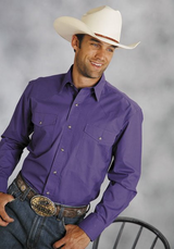 ROPER MENS COTTON TALL SNAP SOLID POPLIN SHIRT PURPLE 03-001-0765-1067