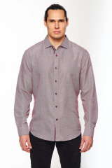CALVETTI MENS LONG SLEEVE PRINTED SHIRT BURGUNDY HLS2004-108 