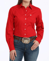 CINCH WOMENS ARENA FIT BUTTON-DOWN SHIRT RED MSW9164032