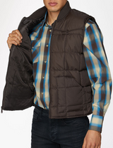 RODEO MENS CANVAS QUILTED SLEEVELESS VEST BROWN ACV29