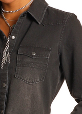 ROCK & ROLL DENIM LONG SLEEVE SHIRT BLACK BWN2S03703