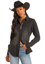 ROCK & ROLL DENIM LONG SLEEVE SHIRT BLACK BWN2S03703