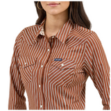 WRANGLER WOMENS RETRO LONG SLEEVE SNAP SHIRT RUST STRIPE 2371900