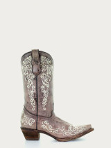 CORRAL TEENS BONE FLORAL EMBROIDERY COWBOY BOOT A2773