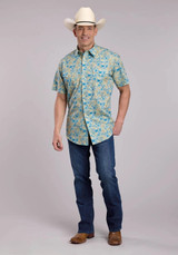 ROPER MENS HIBISCUS DREAMS COTTON SHIRT WHITE/BLUE 03-002-0486-0203