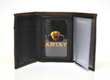 M&F ARIAT CONCHO LOGO BOOT STITCH TRIFOLD WALLET BROWN A3511002