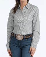 CINCH WOMENS ARENA FIT BUTTON-DOWN SHIRT WHITE/BLUE MSW9164265