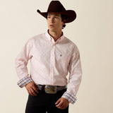 ARIAT WRINKLE FREE WALLY FITTED SHIRT BARELY PINK GEO PRINT 10073690