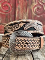 TRENDITIONS MEN'S FEATHER TOOLED LEATHER BELT 23133BE1