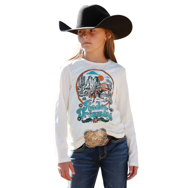 CINCH GIRLS RODEO DREAMING LONG SLEEVE T-SHIRT WHITE CTK8990007
