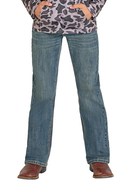 ROCK & ROLL BOYS REGULAR FIT PLEATHER STITCH BOOTCUT JEANS BB0BD08052