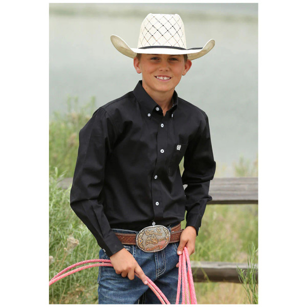 CINCH BOYS SOLID LONG SLEEVE BUTTON DOWN SHIRT BLACK MTW7060027
