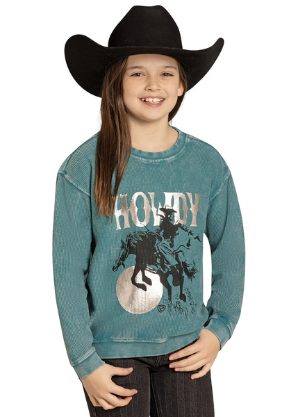 ROCK & ROLL GIRLS HOWDY GRAPHIC PULLOVER TURQUOISE BG91T08045