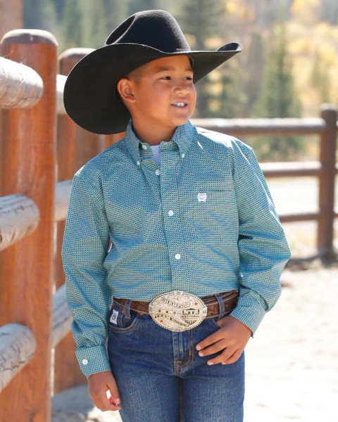 CINCH BOYS BUTTON-DOWN WESTERN SHIRT TURQUOISE MTW7060391