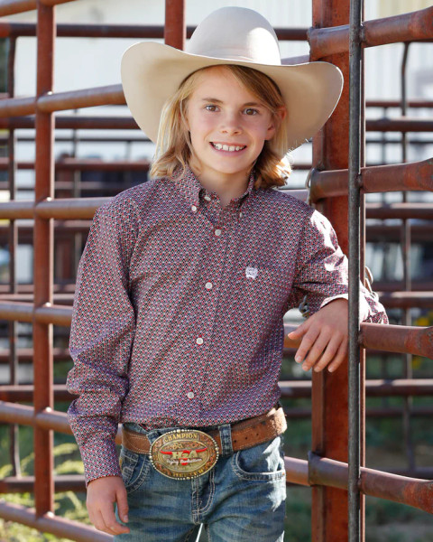 CINCH BOYS BUTTON-DOWN WESTERN SHIRT RED MTW7060395