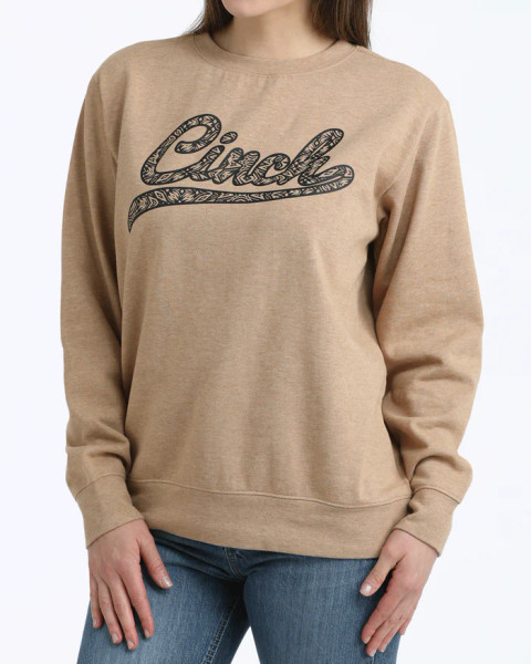 CINCH WOMENS LOGO SWEATSHIRT LIGHT BROWN MAK7905007