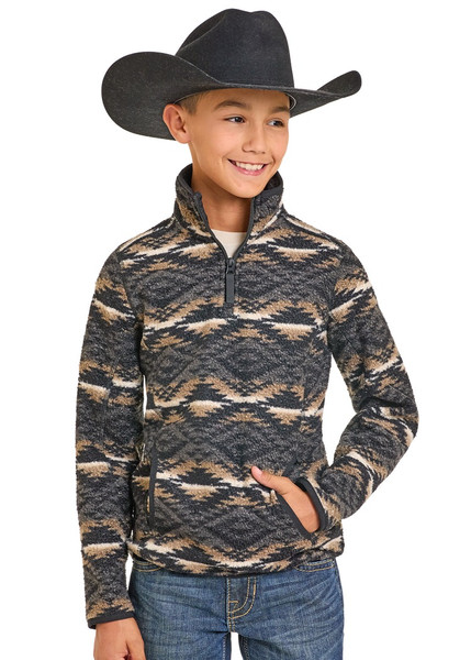ROCK & ROLL BOYS BLACK AZTEC PRINT FLEECE PULLOVER BB91C06750