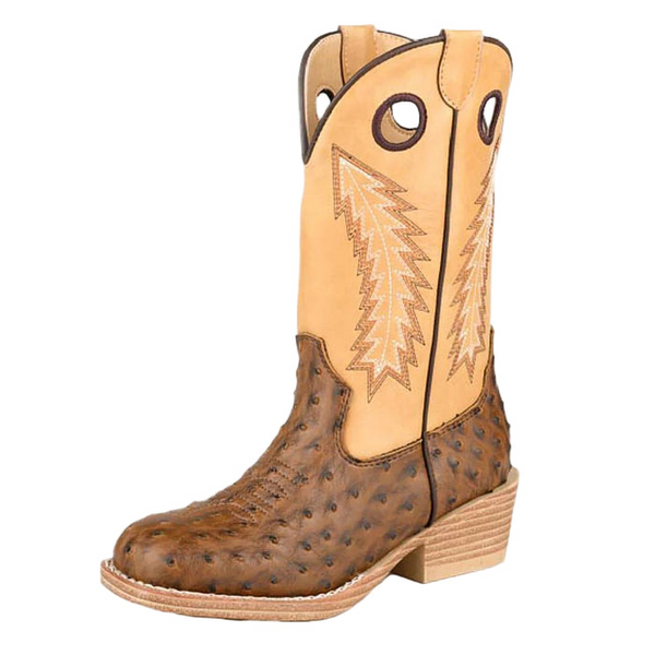 ROPER BOYS SQUARE TOE FAUX OSTRICH BOOT BROWN 09-018-1910-3639