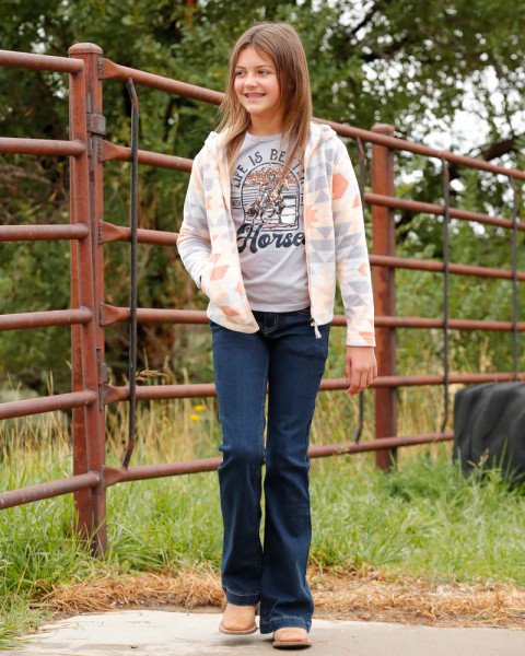 CINCH GIRLS FULL ZIP POLAR FLEECE HOODIE PEACH CWK8960002