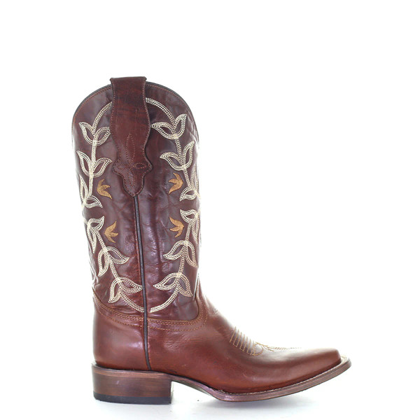 CIRCLE G LADIES COGNAC EMBROIDERY SQUARE TOE BOOT L2000