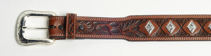 COWBOY CHROME FLORAL TOOL WITH DIAMOND CONCHO BELT 1605