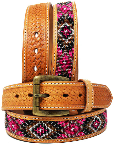 CHALLENGER MENS 1.5" WESTERN HEAVY DUTY BEADED LEATHER BELT 26RT13