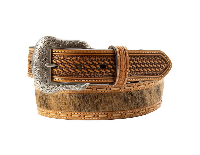 M&F NOCONA MENS CALF HAIR INLAY BASKETWEAVE BELT BROWN N210009502